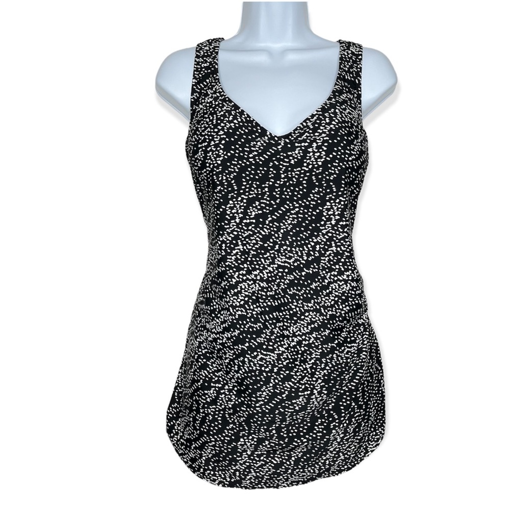 One piece swimsuit black and white with sarong front